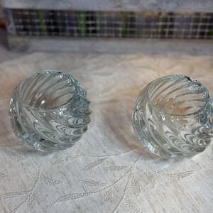 PartyLite Illusions Set of 2 Sturdy Glass Swirled Candle Holders Retired #PO463